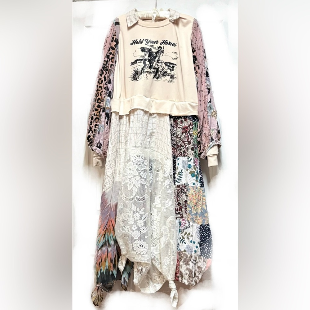 Upcycle Asymmetrical Patchwork Dress - Multicolor - image 1